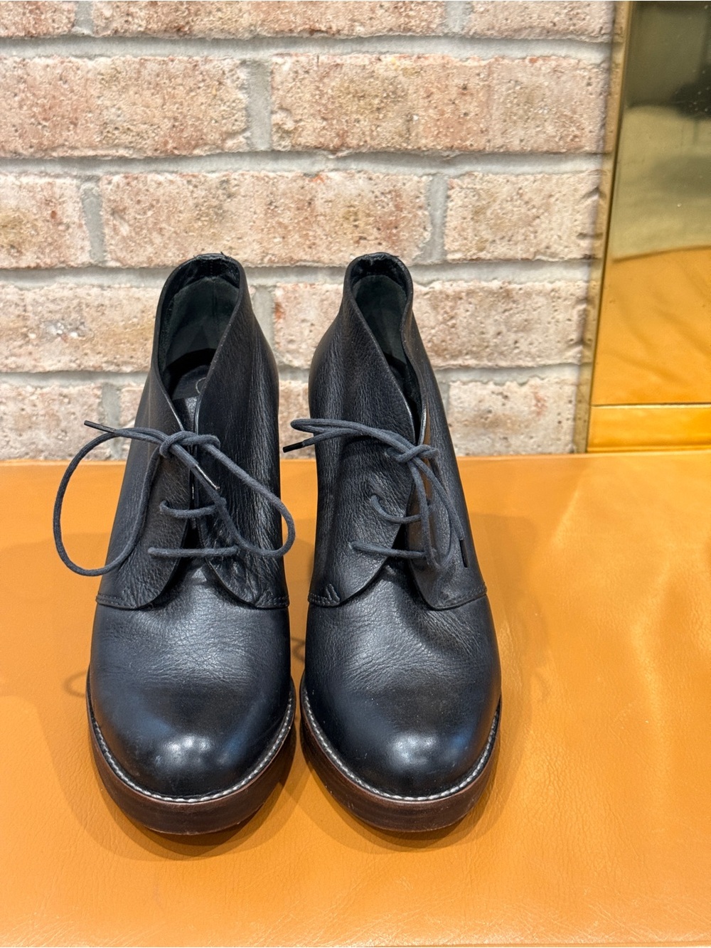 Cole Haan Nike Black Leather Lace-Up Preppy Platform Heeled Booties - Picture 2 of 6
